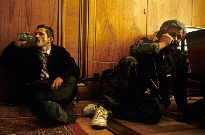 Russia, Moscow, rebel leader conversing on telephone